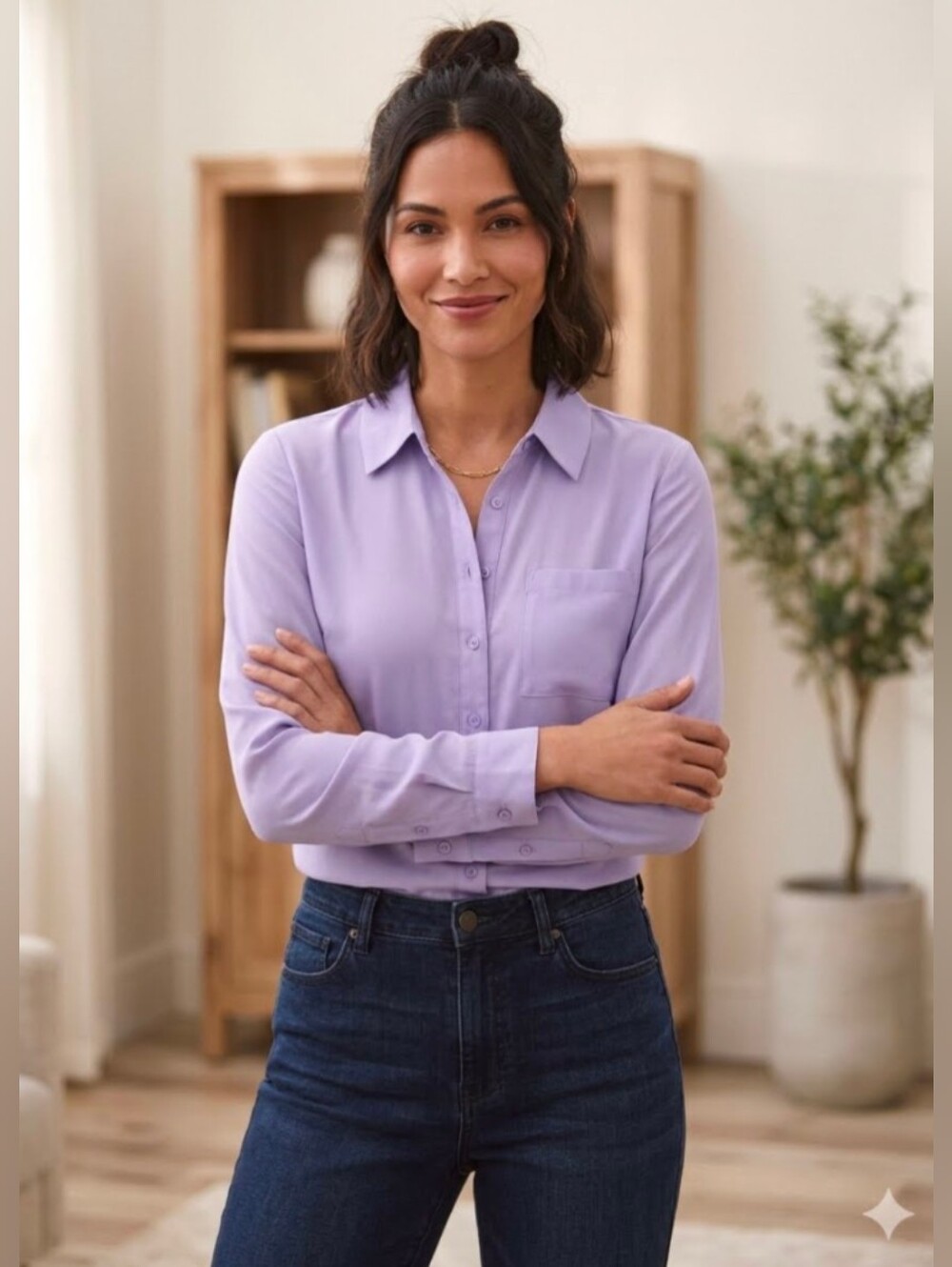 Roz & Ali Women's Lavender Polyester Button Up Shirt Size Medium